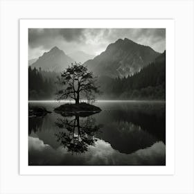 Lone Tree In A Lake 1 Art Print