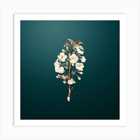 Gold Botanical Pear Tree Flowers on Dark Teal Art Print