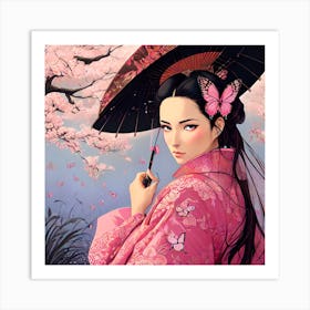 Asian Girl With Umbrella Art Print