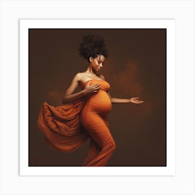 Pregnant Woman In Orange Dress Art Print