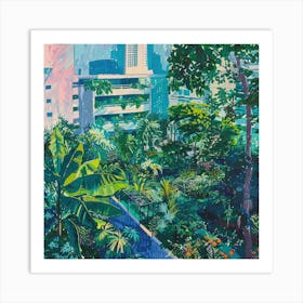 David Hockney Style. Rooftop Garden in Singapore Art Print