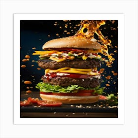 Burger Splashing Art Print