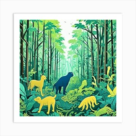 Jungle Friends Cubism Style Art Print