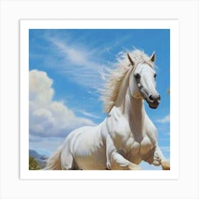 White Horse Galloping Art Print