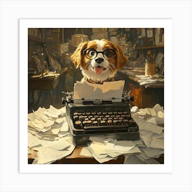 Funny Dog Writer Vintage Art Background 9 Art Print