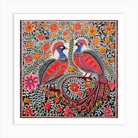 Peacocks Bharni Style Of Madhubani Paintings Art Print