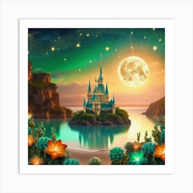 Fairytale Castle In The Moonlight Art Print