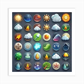 Set Of Colorful Weather Icons In Bubbles Art Print