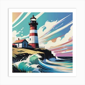 Lighthouse At Sunset Art Print