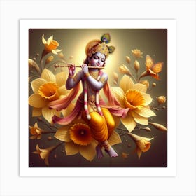 Krishna Playing Flute Art Print