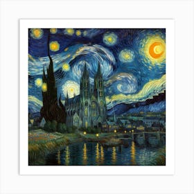 Van Gogh Painted A Starry Night Over A Gothic Castle Art Print