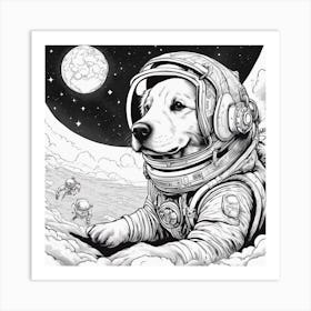 A Golden Retriever Puppy In Cosmonaut Suit Wandering In Space 2 Art Print