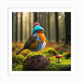 Robin Blue Hat Art Print