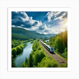 Travel Sky Train Scenery Forest Summer Landscape View Freight Bay Sunlight Green Beautif (7) Art Print