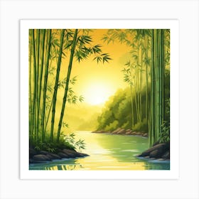 A Stream In A Bamboo Forest At Sun Rise Square Composition 266 Art Print