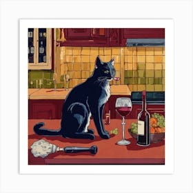 Cat In The Kitchen 2 Art Print