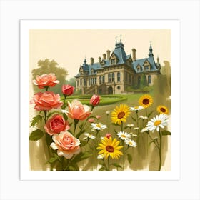 Roses In Front Of A Castle Art Print