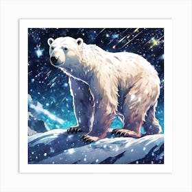 Polar Landscape, Bear in the Falling Snow Art Print