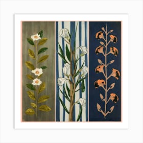 Three equal parts, each part containing a type of flowers 16 Art Print