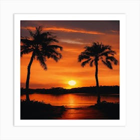 Sunset With Palm Trees 1 Art Print