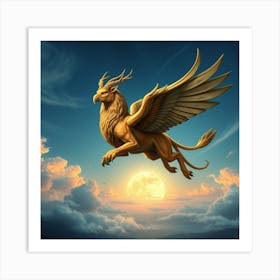 A Majestic Griffon Soars Through the Sky Art Print