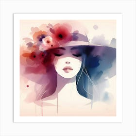 Watercolor Girl In A Hat 1 Art Print