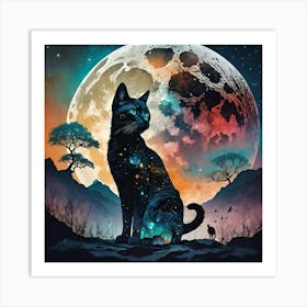 Cat In The Moonlight Art Print