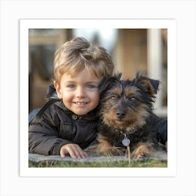 Portrait Of A Boy And His Dog 1 Art Print