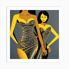 Two Women In Gold Dresses Art Print