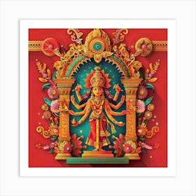 Durga Puja Themed Banner Texture With Goddess Art Print