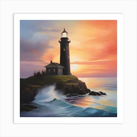 Lighthouse At Sunset 1 Art Print