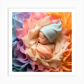 Newborn Baby In A Flower Art Print