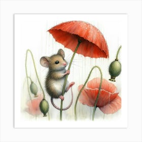 Mouse In Poppies 1 Art Print