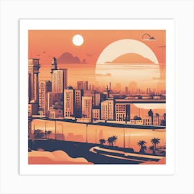 Cityscape At Sunset 3 Art Print