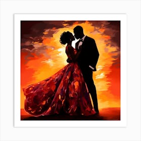 Couple Kissing At Sunset Art Print