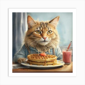 Cat With Waffles Art Print