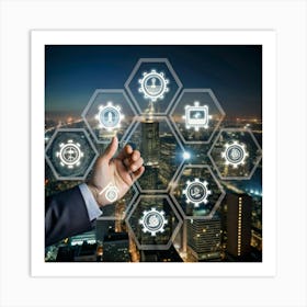 Businessman Pointing At A Computer Screen Art Print