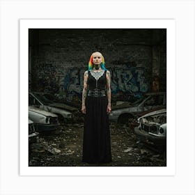 The Allure of Inked Beauty Girl In A Car Park Art Print