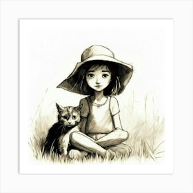 Little Girl With Cat Art Print