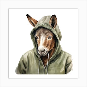 Watercolour Cartoon Mule In A Hoodie 1 Art Print