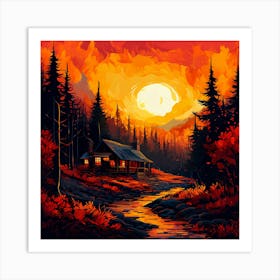 Sunset Cabin 2 Art Print