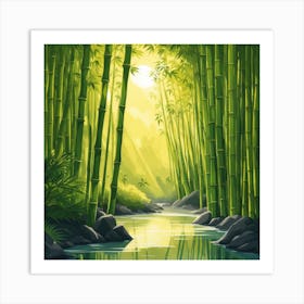 A Stream In A Bamboo Forest At Sun Rise Square Composition 10 Art Print