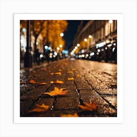 Autumn Leaves On A Cobblestone Street Art Print