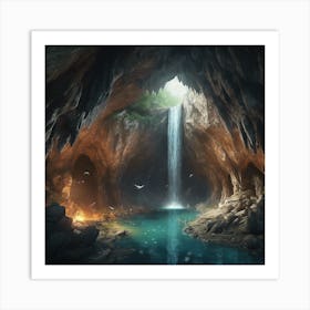 Waterfall In A Cave 2 Art Print