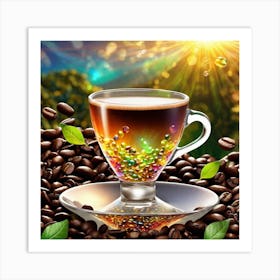 Coffee Cup And Coffee Beans Art Print