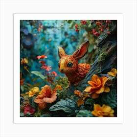 Creature Nestled Amidst A Vibrant Array Of Foliage Whimsical And Colorful With A Lifelike Playful Art Print