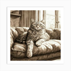 Cat On Couch Art Print