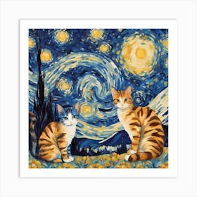 Starry Night Cats 7 Art Print