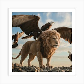 Majestic Lion with Eagle’s Wings: A Fusion of Sky and Savanna Art Print