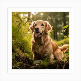 Golden Retriever In The Forest 1 Art Print